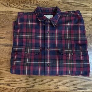 Mens Eddie Bauer long sleeve heavy flannel button down plaid navy red green